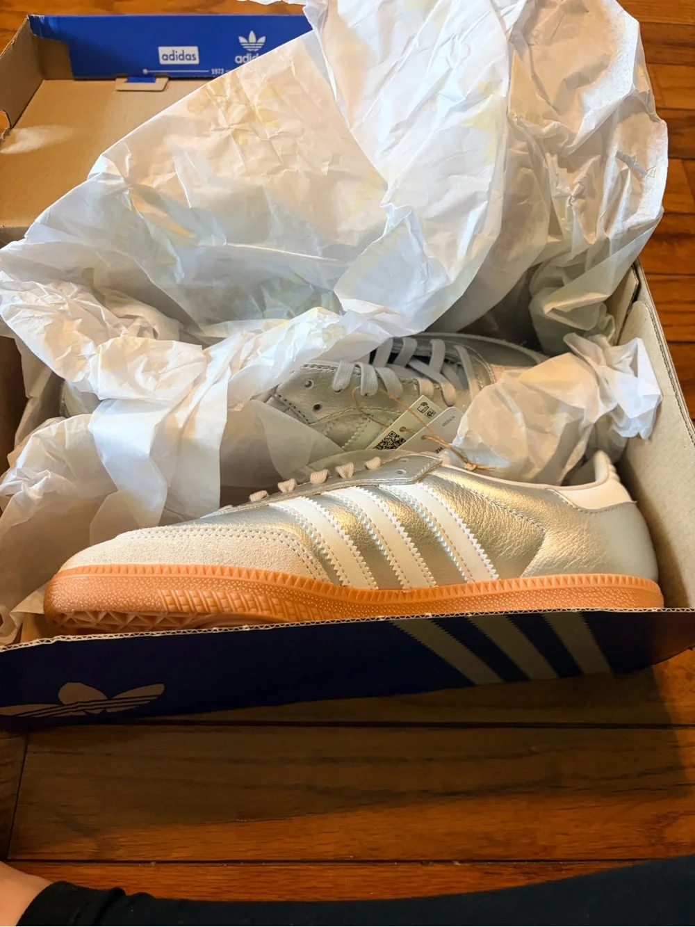 adidas Kids Samba Classic Sneakers in Silver and White with Gum bottom